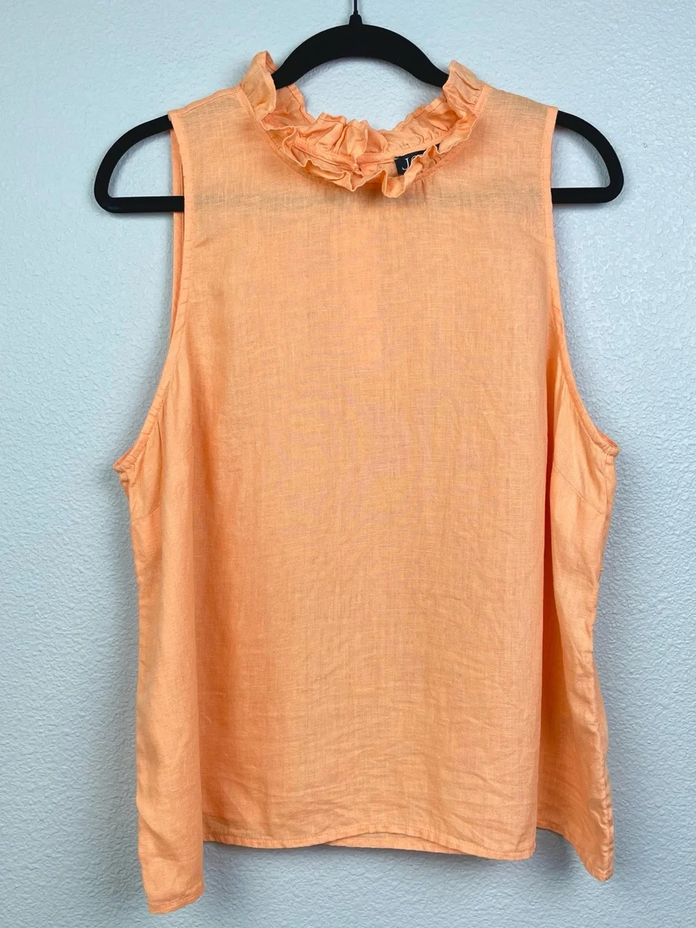 J.Crew Women's XL Fleur Top 100% Linen Ruffle Collar Orange Creamsicle Tank